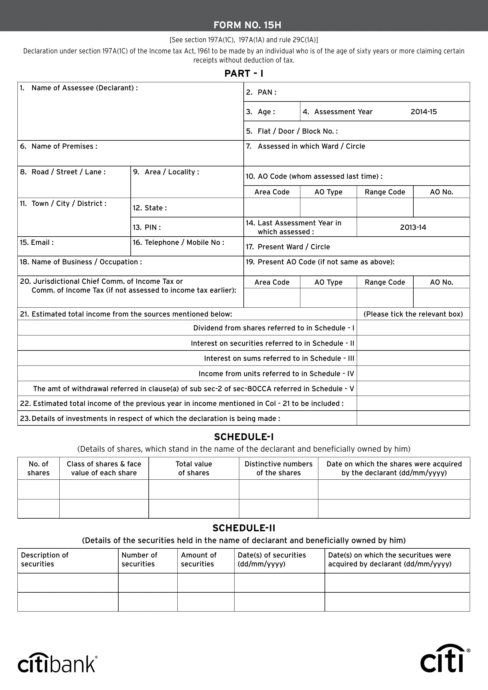 Form 15H Fill Out Printable PDF Forms Online