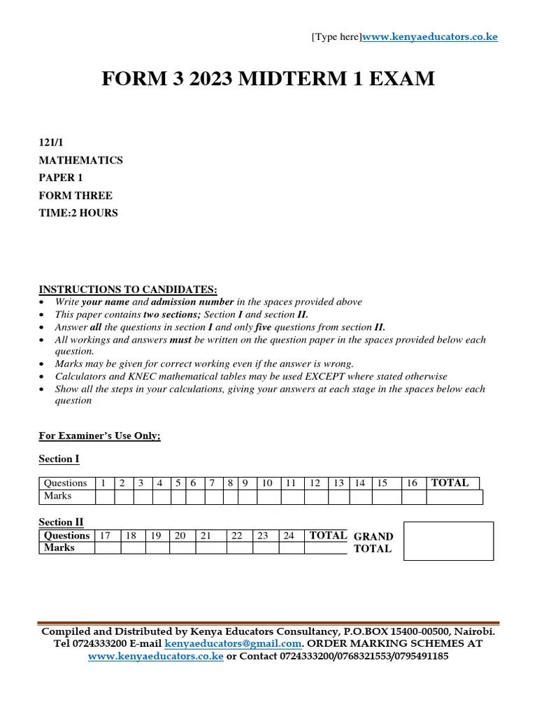 Form 3 2023 Midterm 1 Exam WWW Kenyaeducators co Ke PDF 