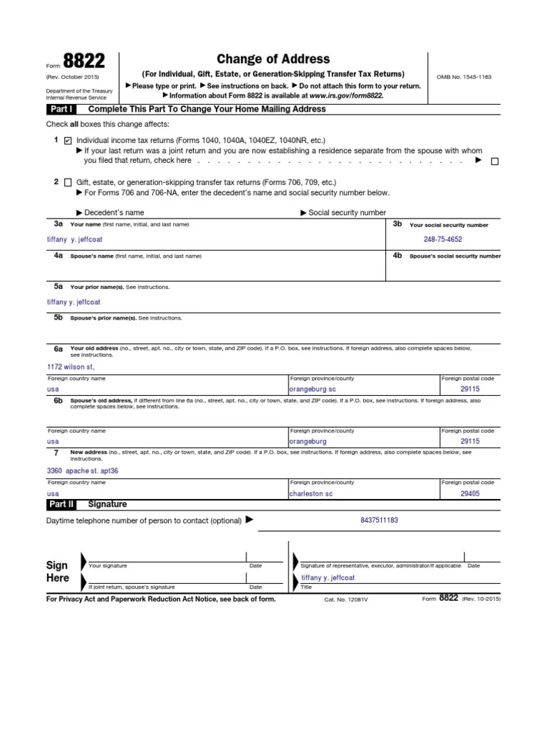 Form 8822 Rev October 2015 PDF Internal Revenue Service 