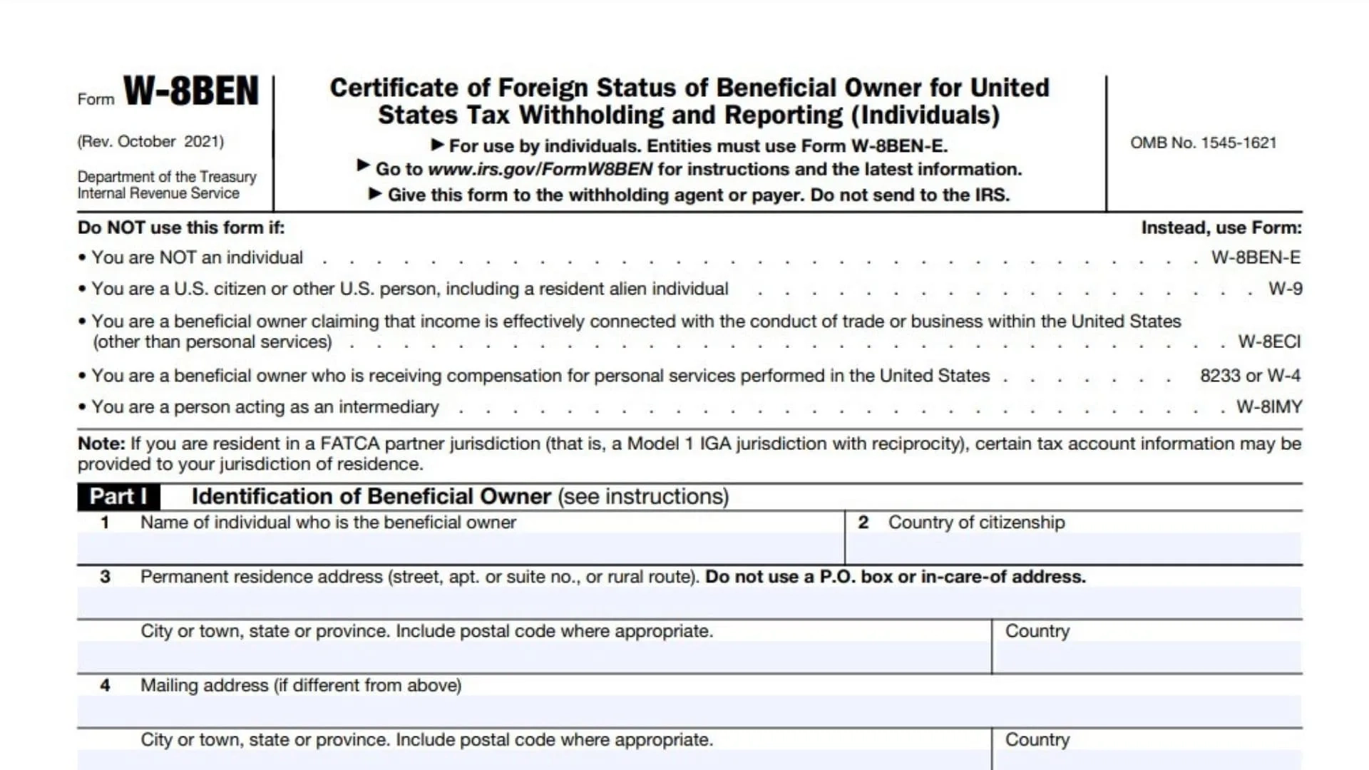 Form W 8BEN Instructions 2025 2026