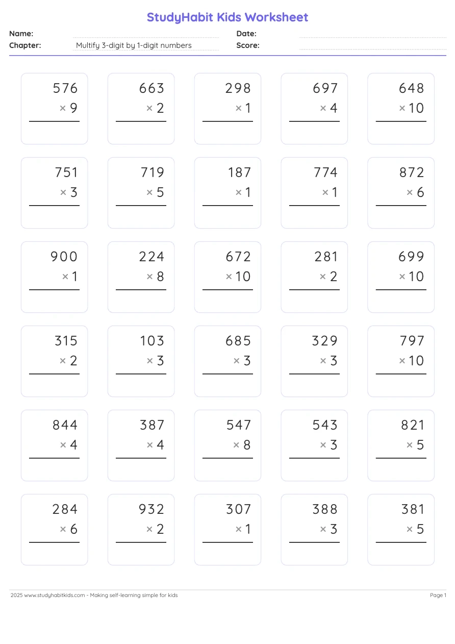 4th Grade Printable Worksheets Multiplication