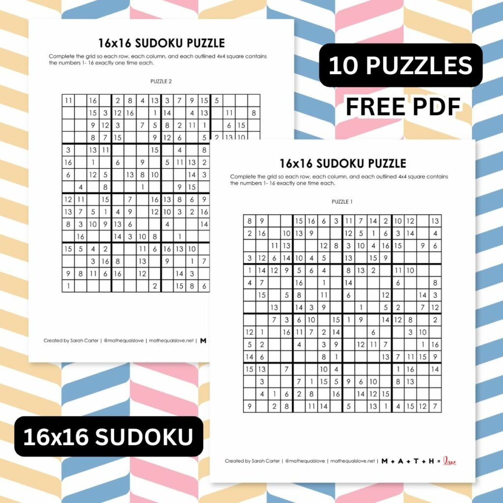 Free 16x16 Printable Sudoku Puzzles PDF 