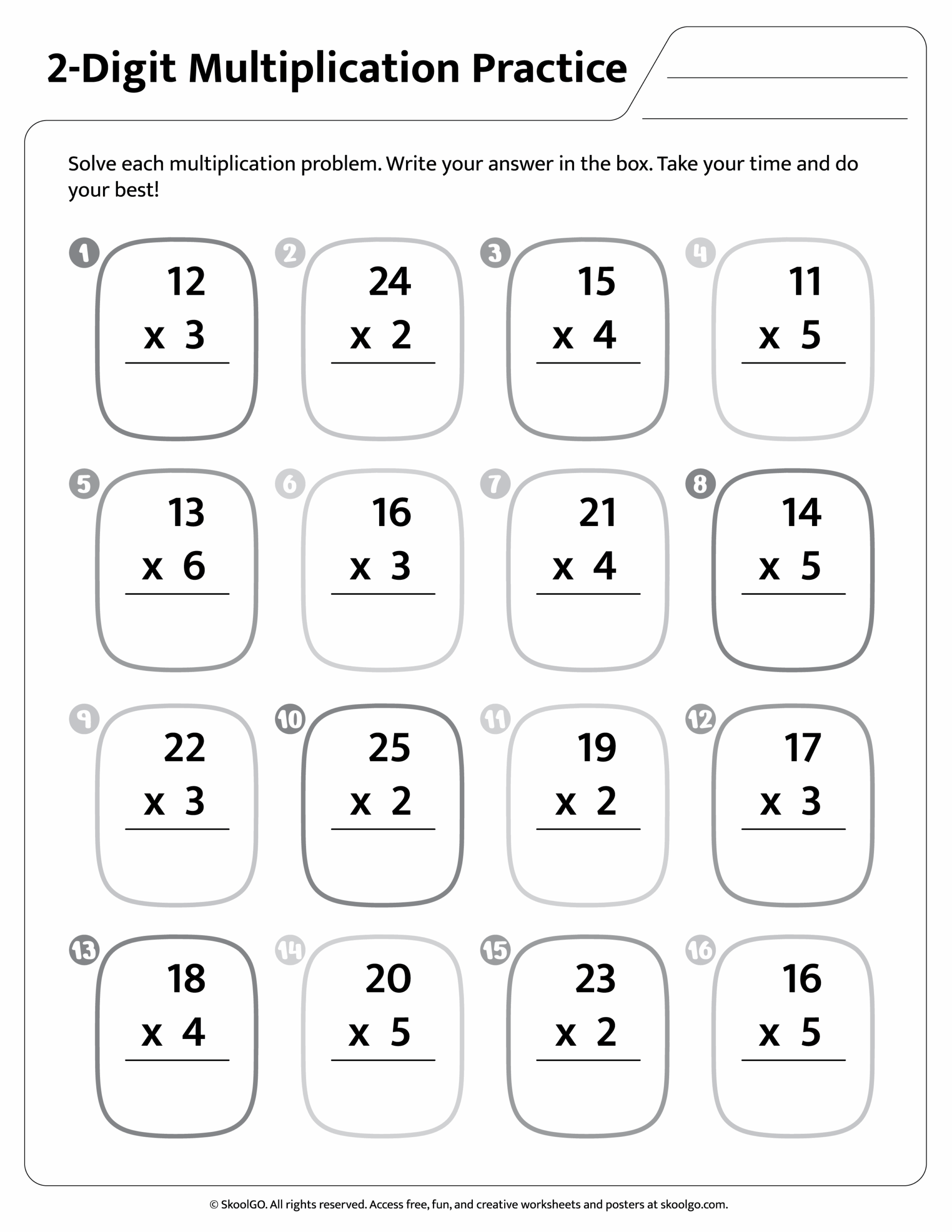 Double Digit Multiplication Worksheets Printable