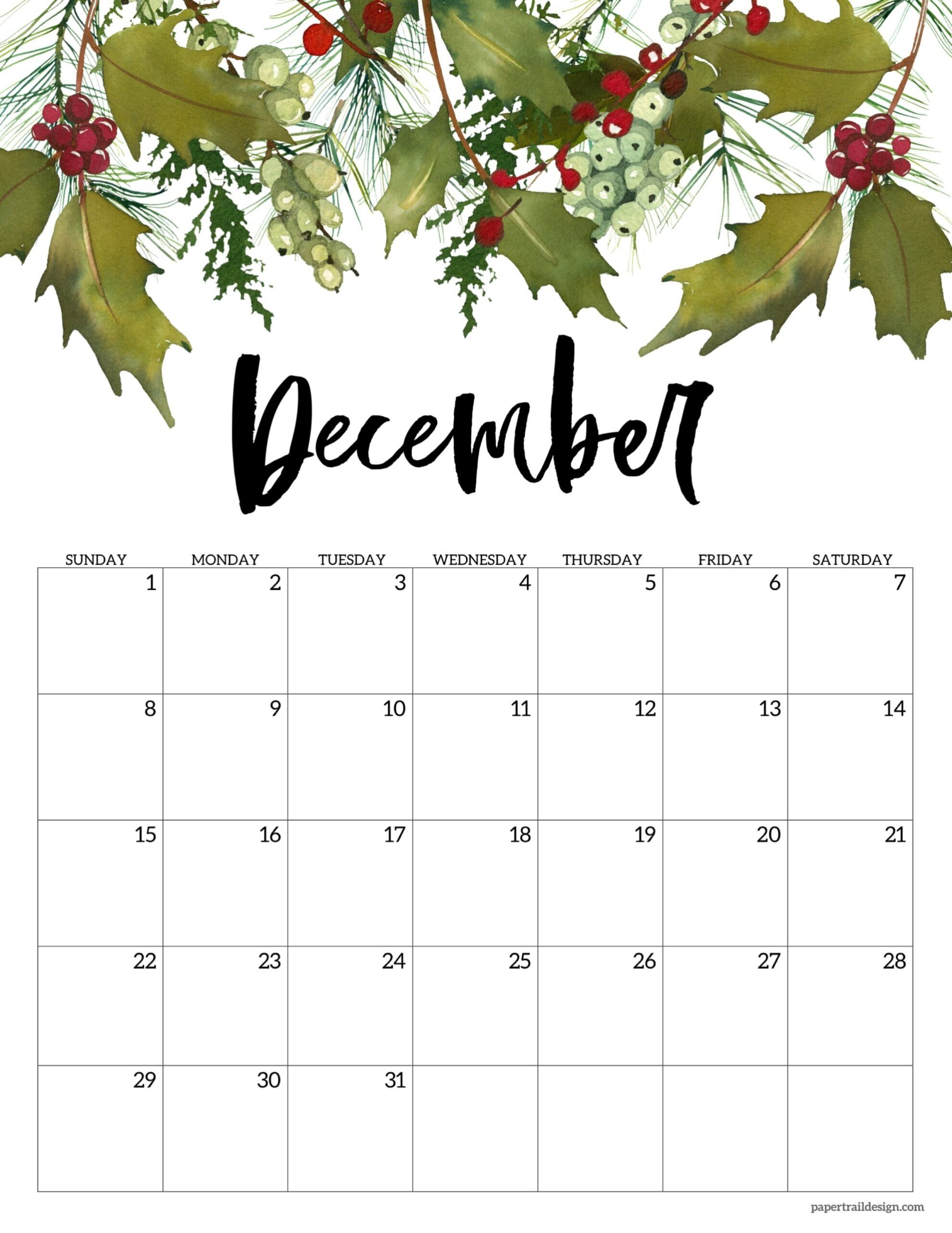 Free 2024 Calendar Printable Floral Paper Trail Design
