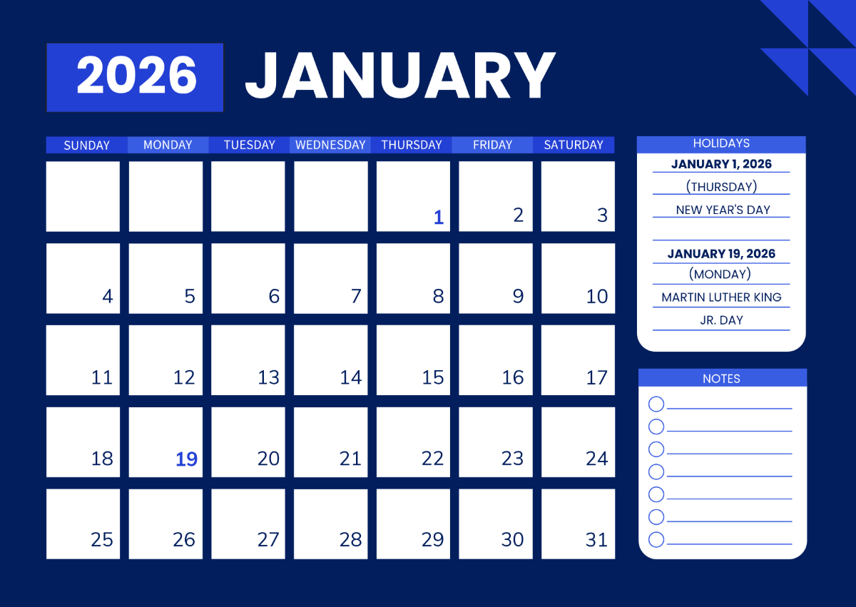 Free 2026 Calendar With Holidays Template To Edit Online