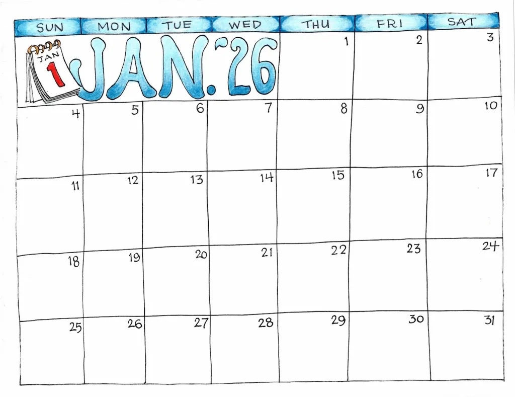 December 2026 Calendar Printable Handdrawm