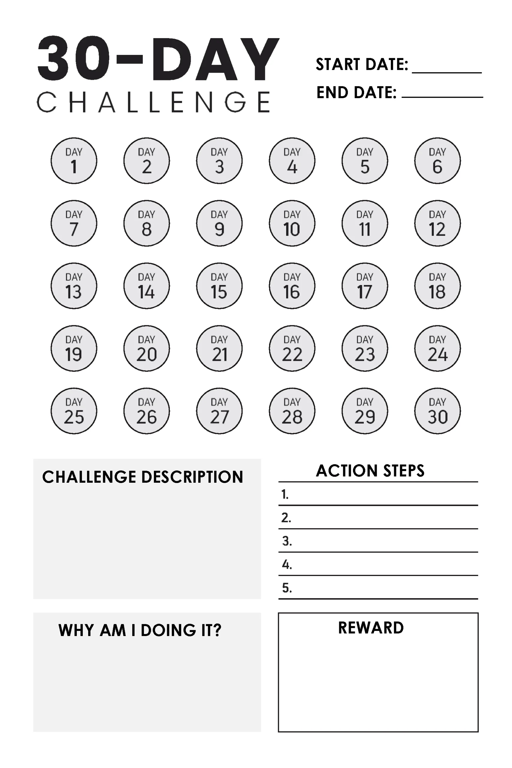 Free 30 Day Challenge Calendar