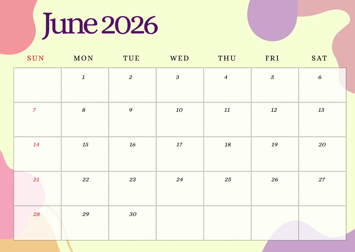 Blank Calendar For June 2026 Template