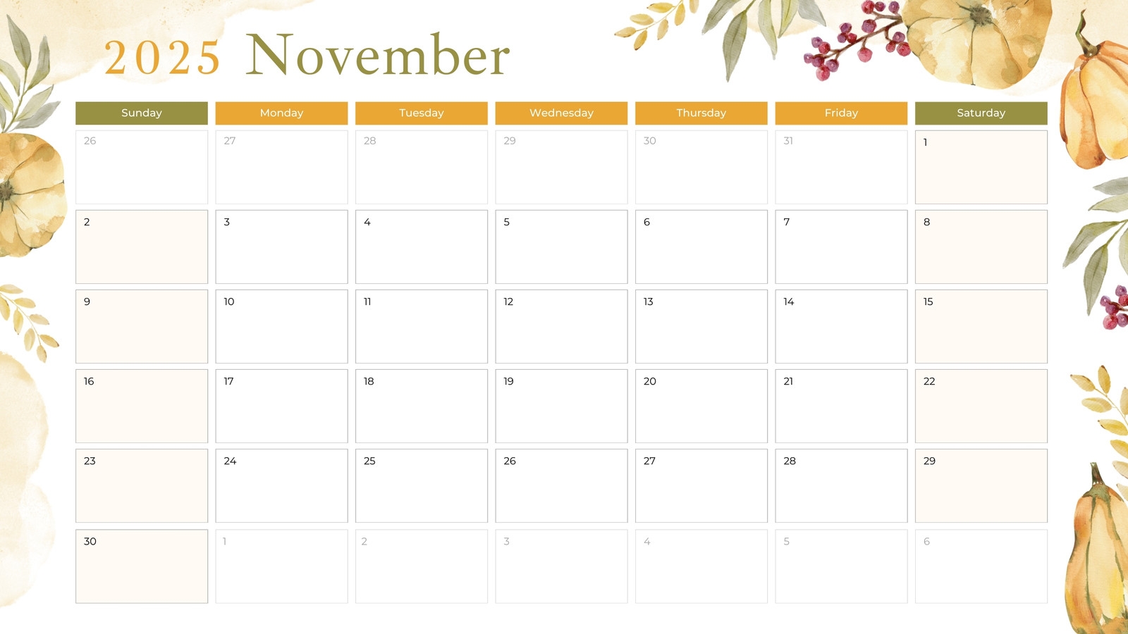 November Calendar Editabe Printable School