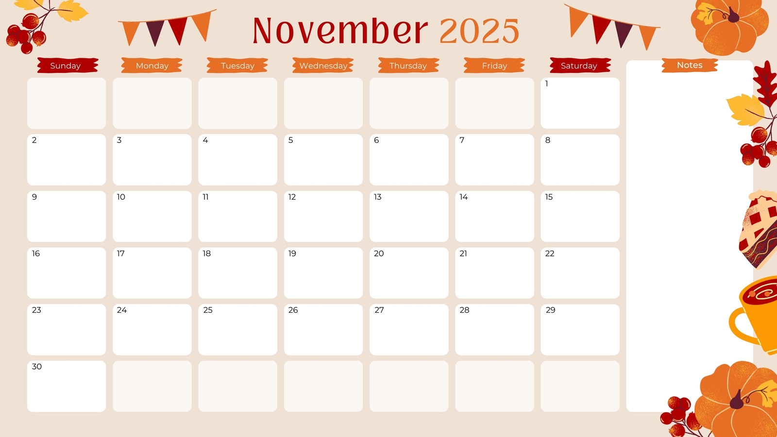 November Monthly Printable Calendar