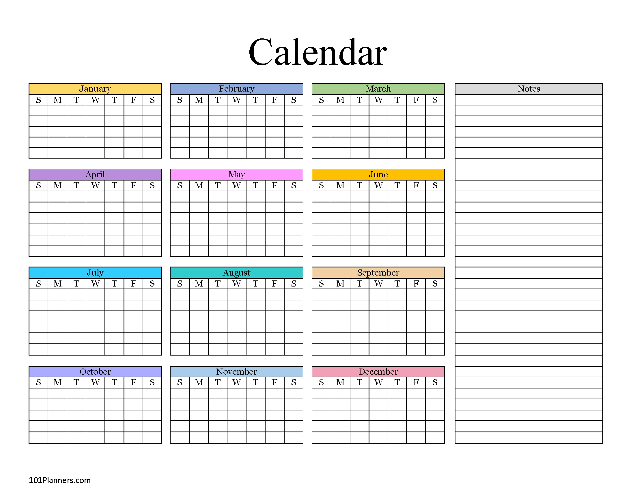Blank Year Calendar Printable