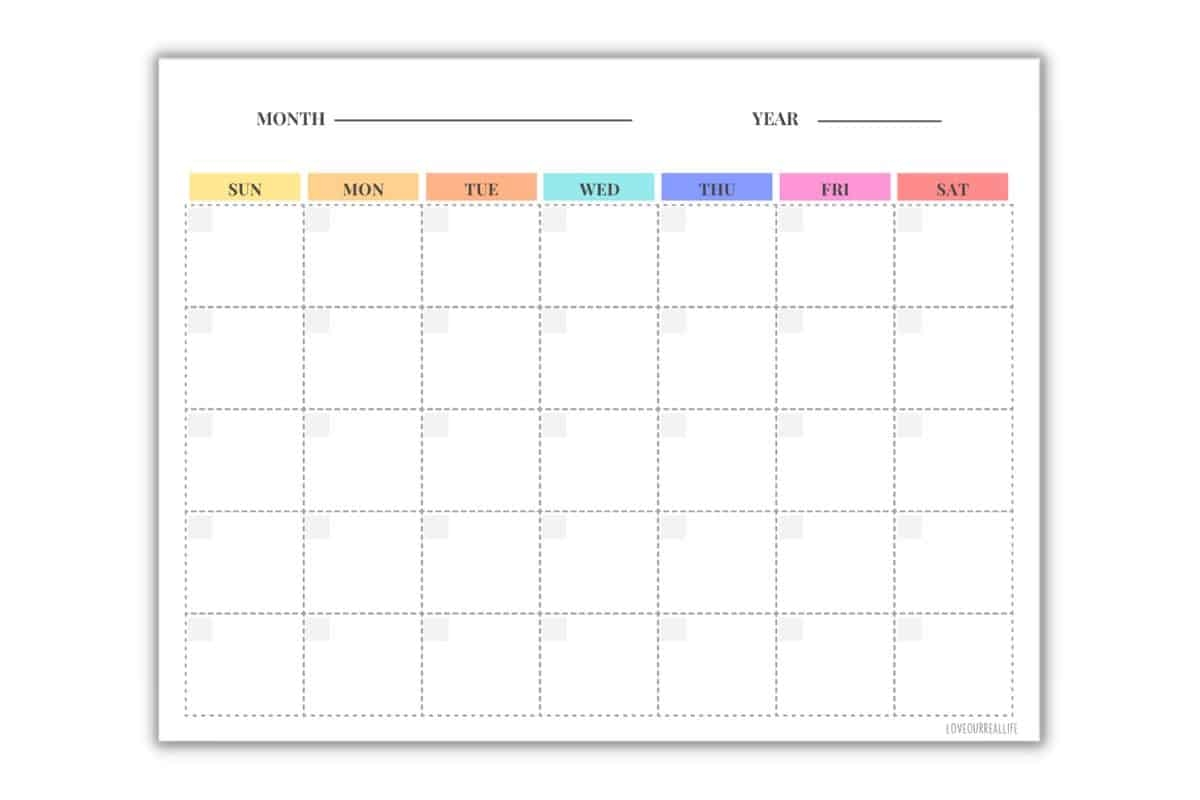 Printable Blank Calendar Months