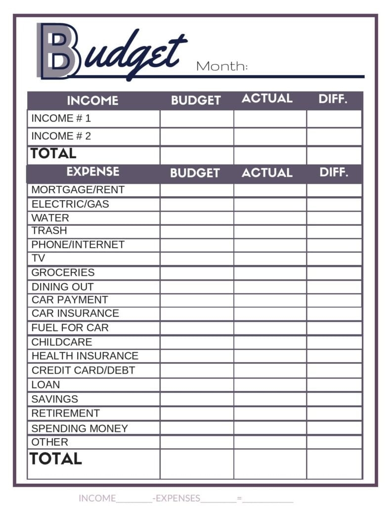 Blank Free Printable Low Income Budget Beginner Printable Budget Worksheet