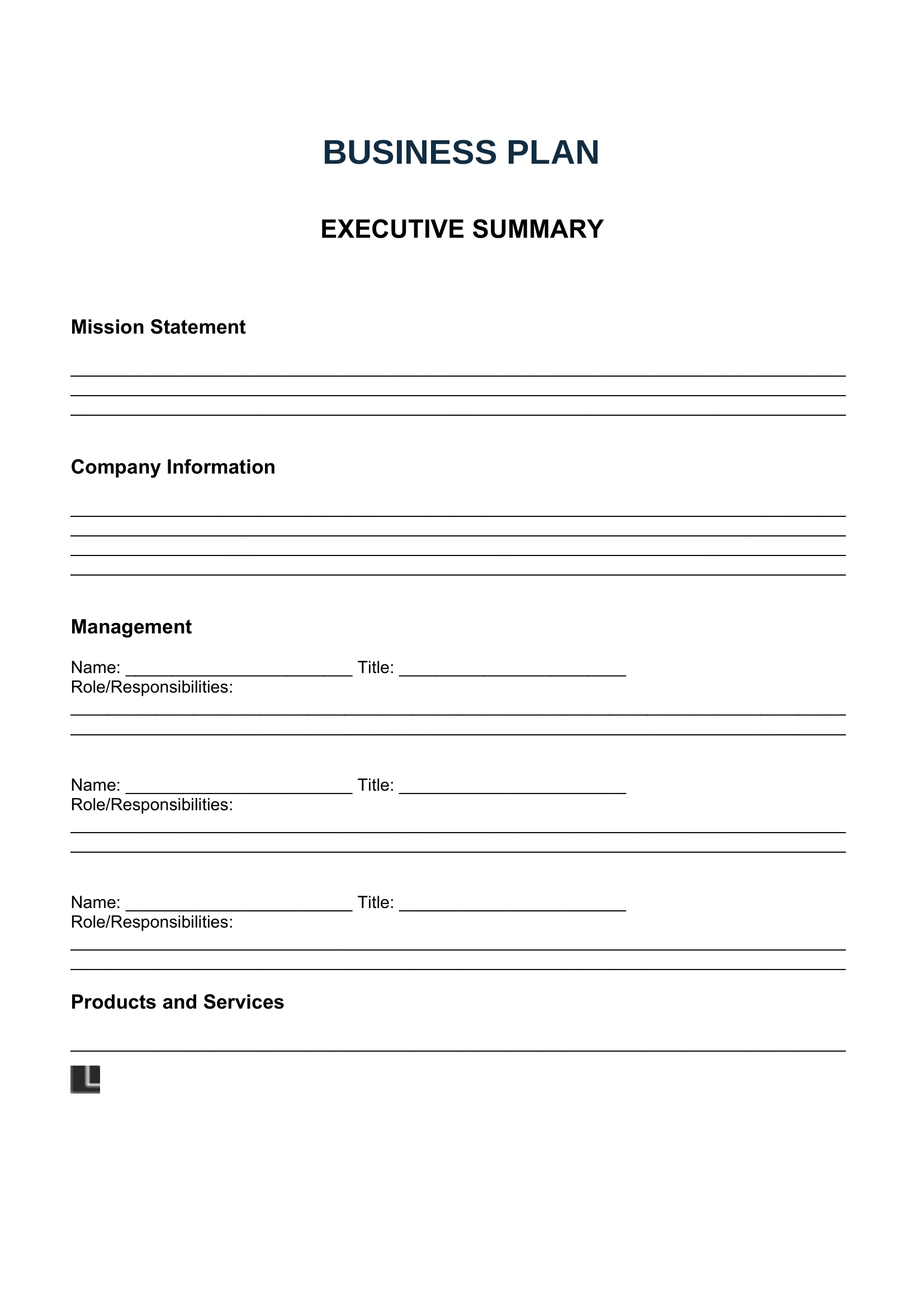 Small Business Printable Business Plan Template