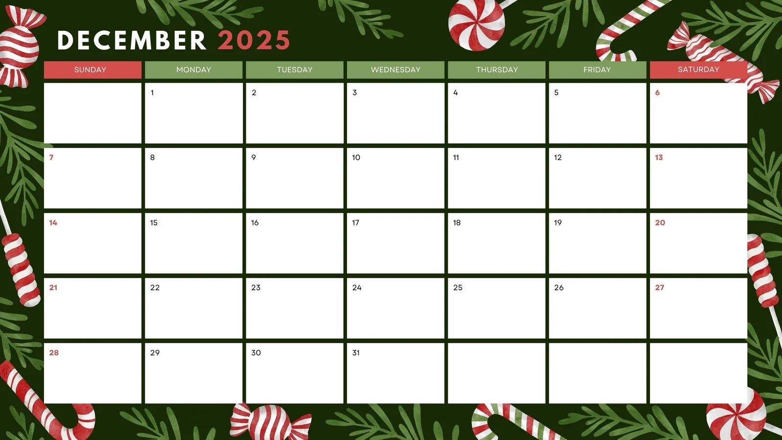 Printable December Monthly Calendars