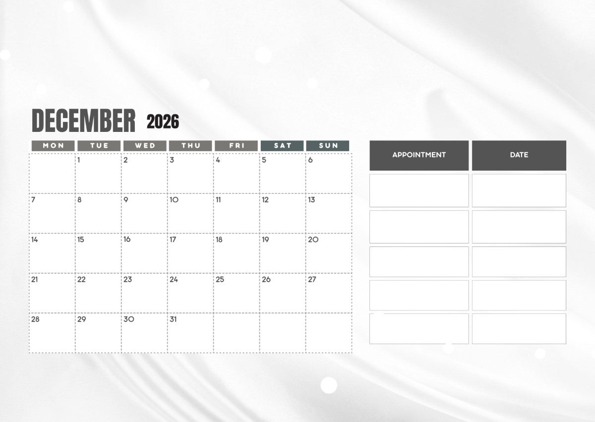 Printable December Appointment Calendar