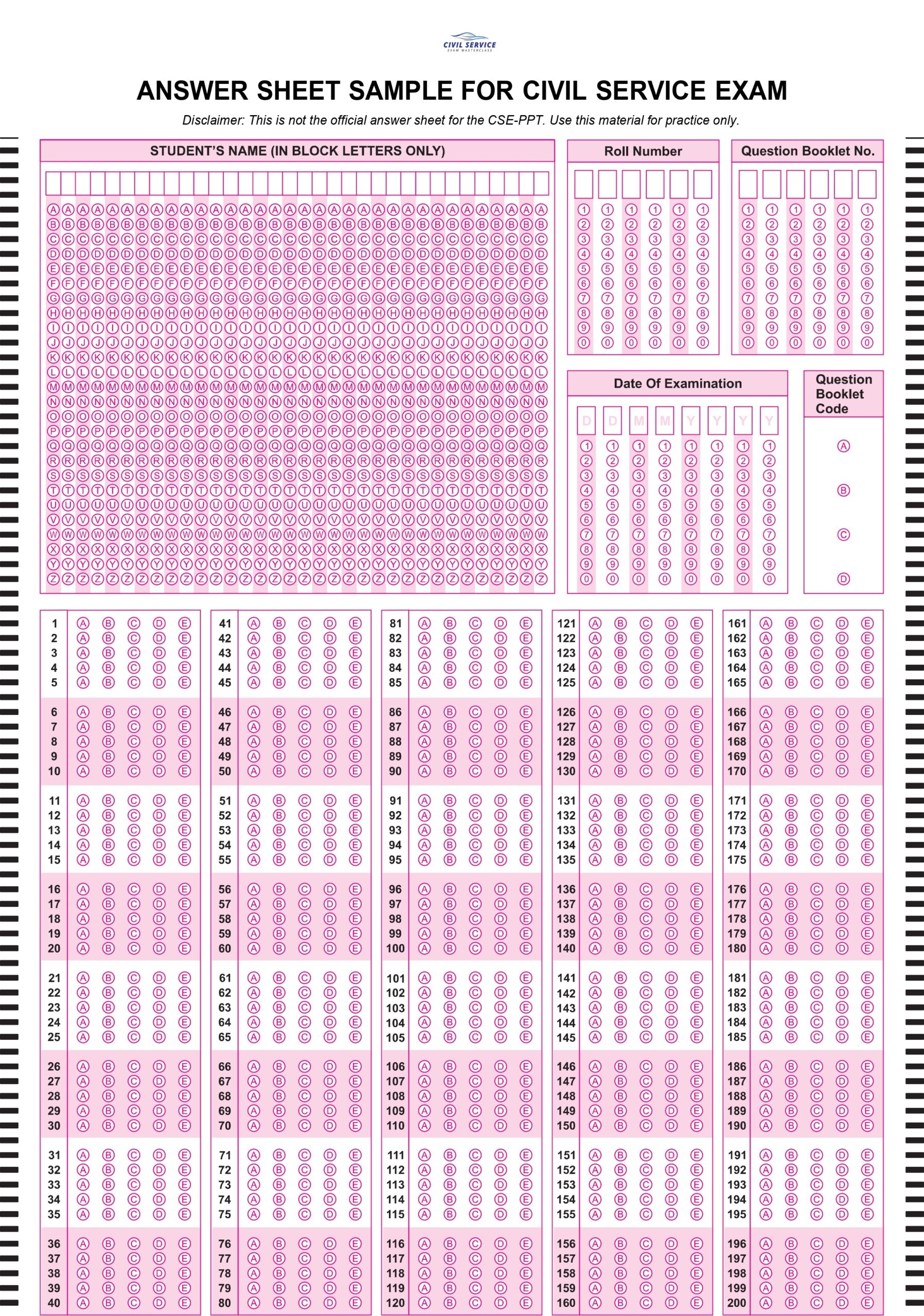 Sample Of Shading Answer Sheet