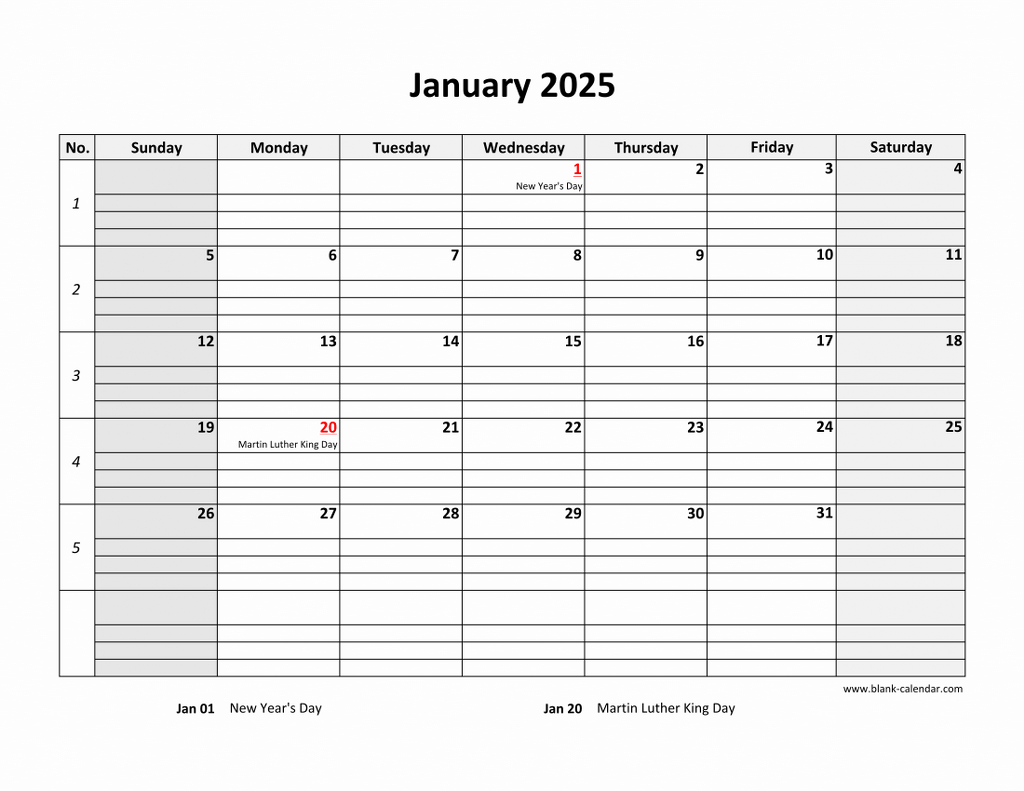 Big Blank Printable Calendar