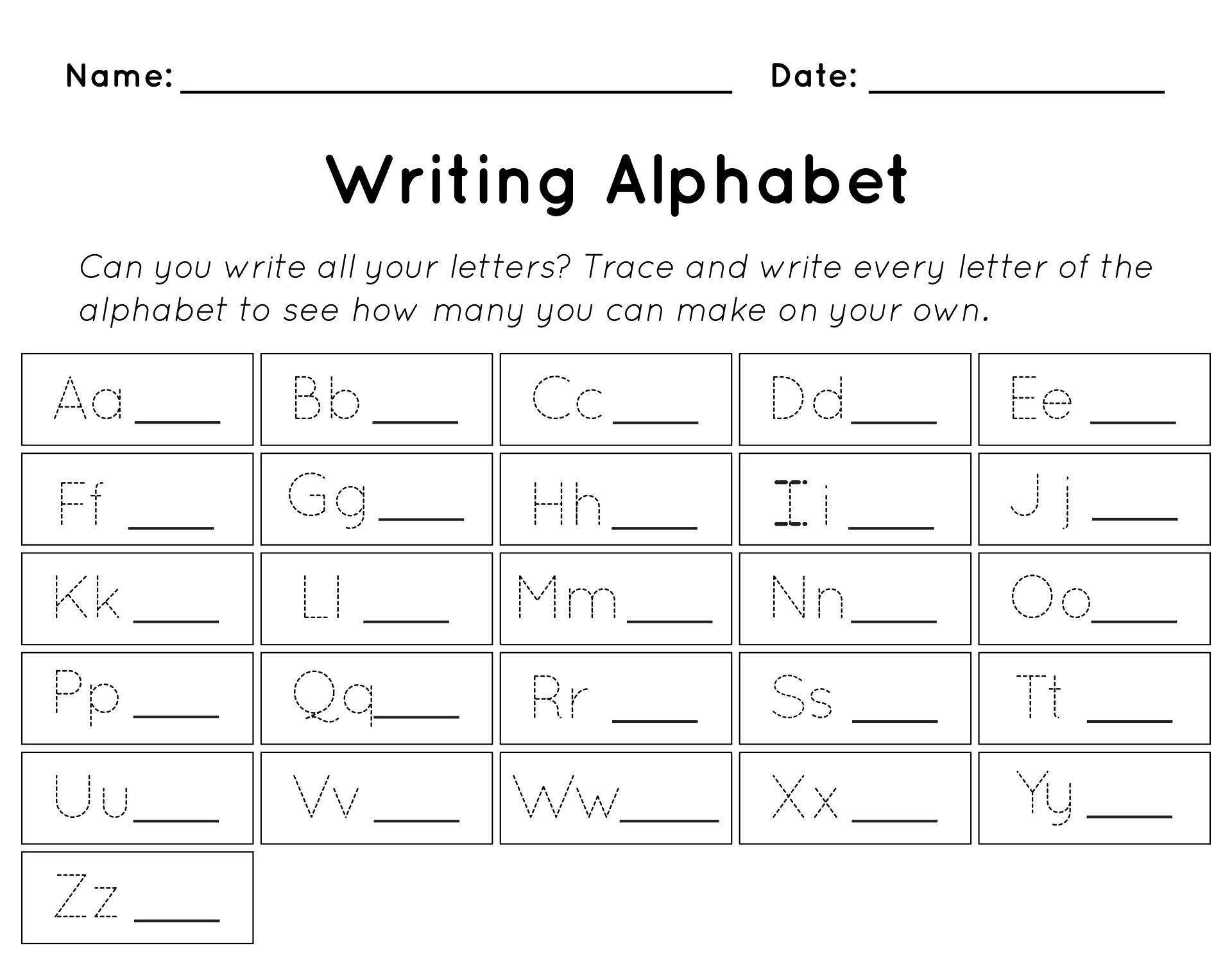 Alphabet Letter Writing Worksheet