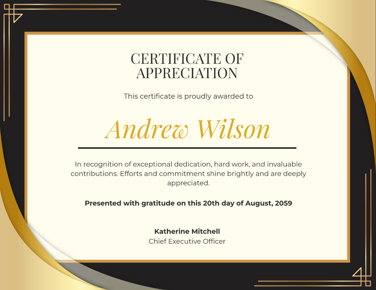 Free Golden Appreciation Certificate Design Template To Edit Online