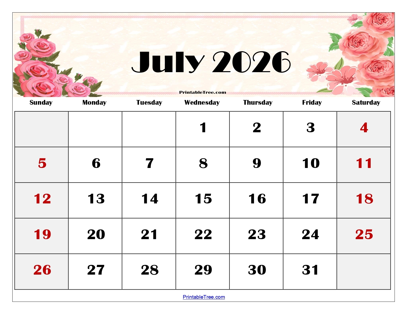 July 2026 Printable Calendar