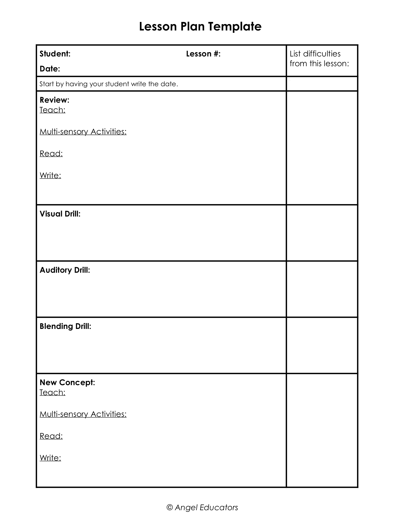 Free Printable Lesson Plan Template