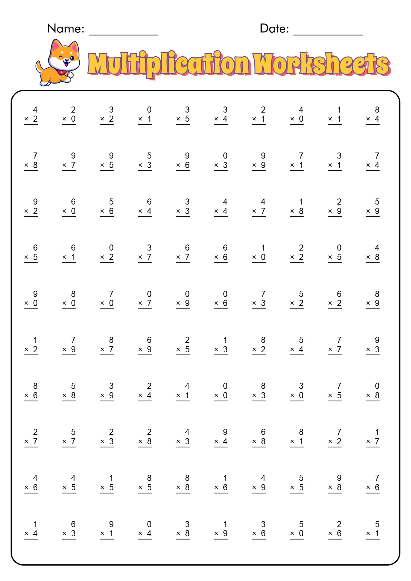 Mad Minute Multiplication Free Printable