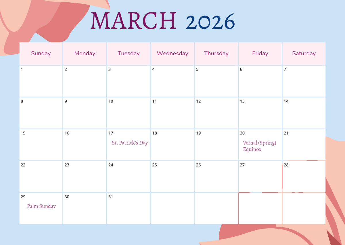 Printable March 2026 Calendar With Holidays