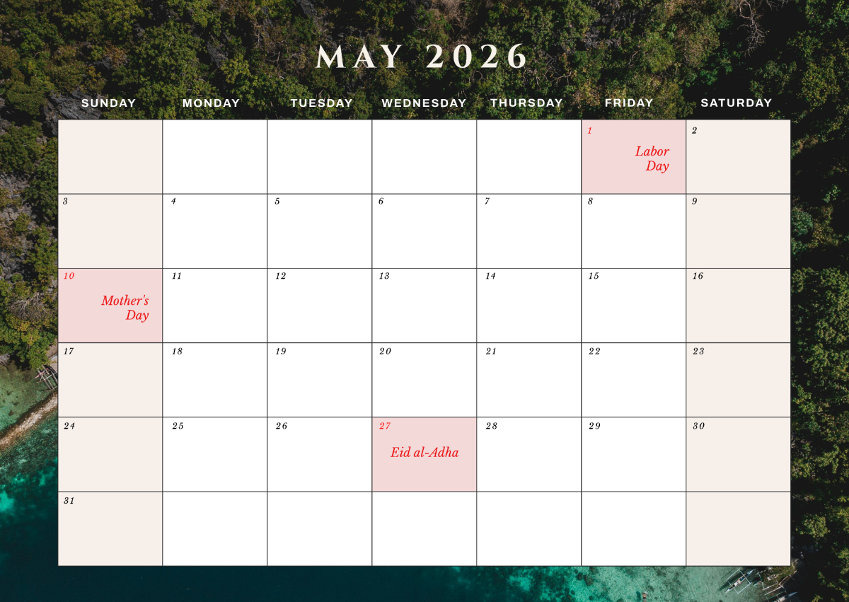 May 2026 Calendar With Holidays Philippines