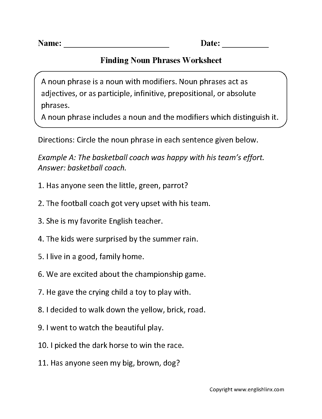 Free Nouns Worksheets Printable Noun Practice For All Grade Levels