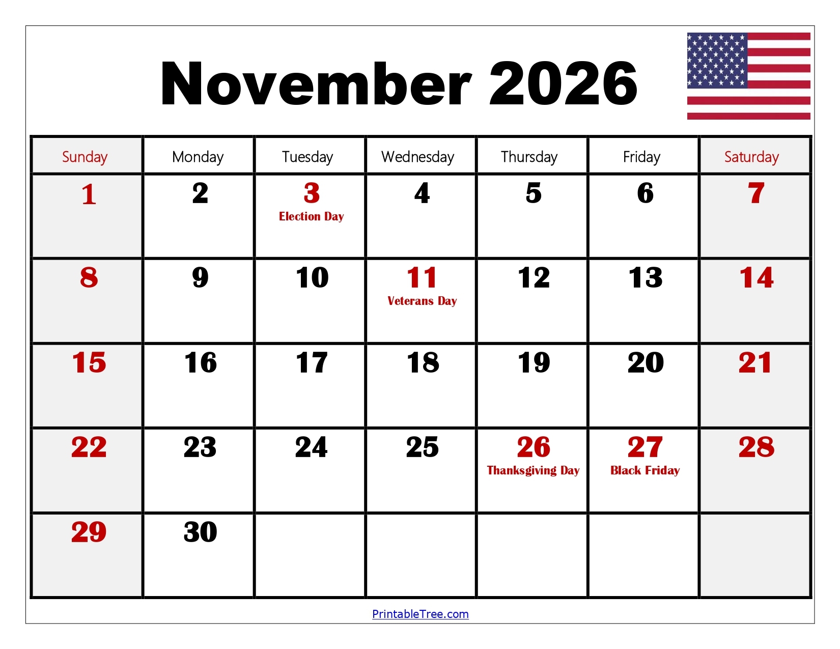 Free November 2026 Calendar Printable PDF With Holidays Templates Free November 2026 Calendar Printable PDF With Holidays Templates