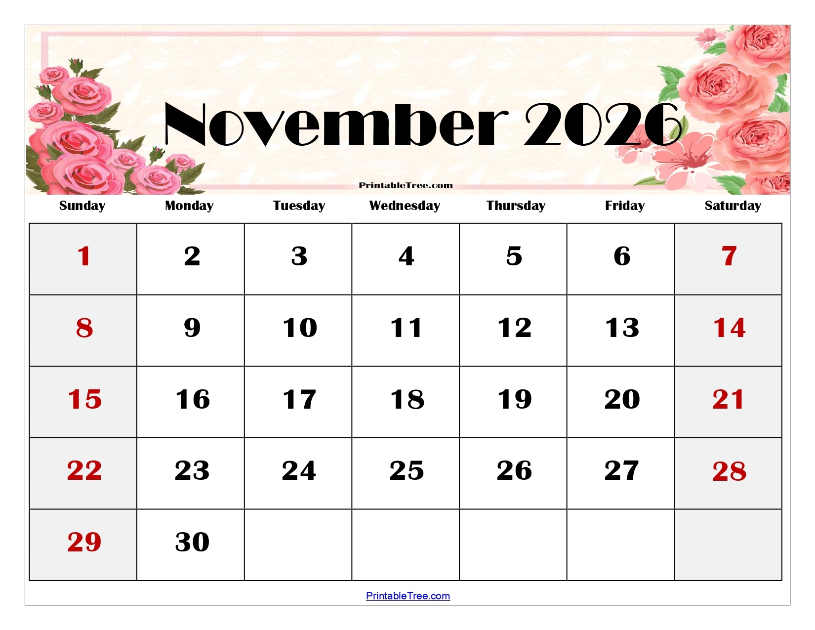 Printable Office Weekly Calendar November 2026