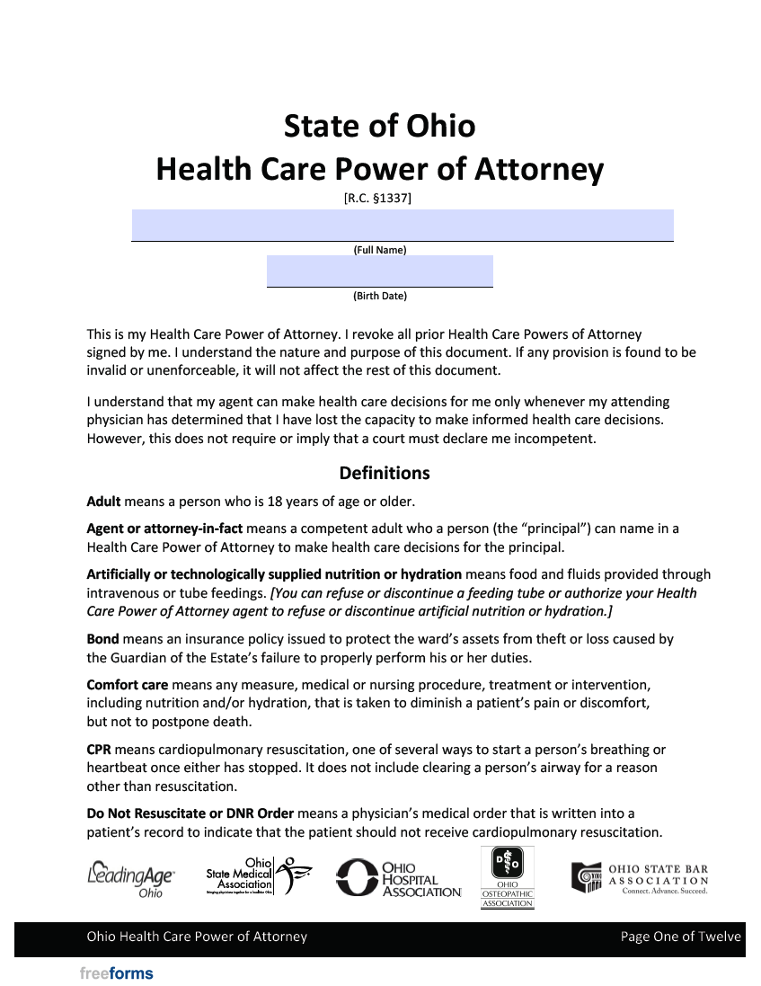 Medical Power Of Attorney Form Free Print Out