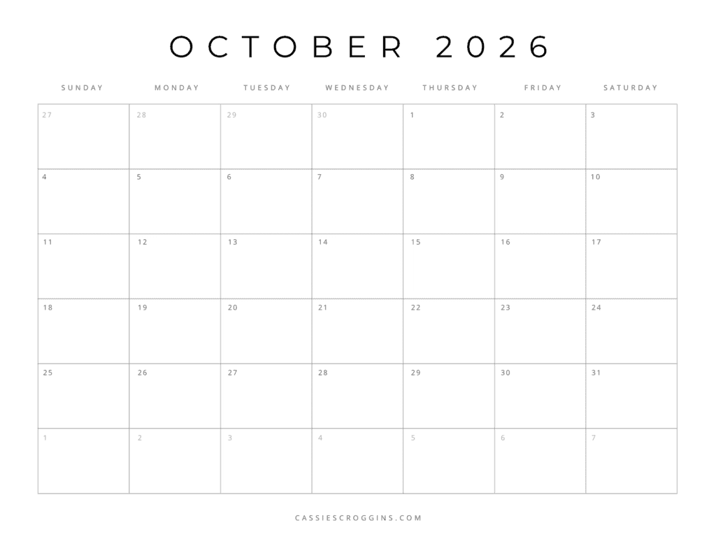 2026 Blank 2026 Calendar Printable
