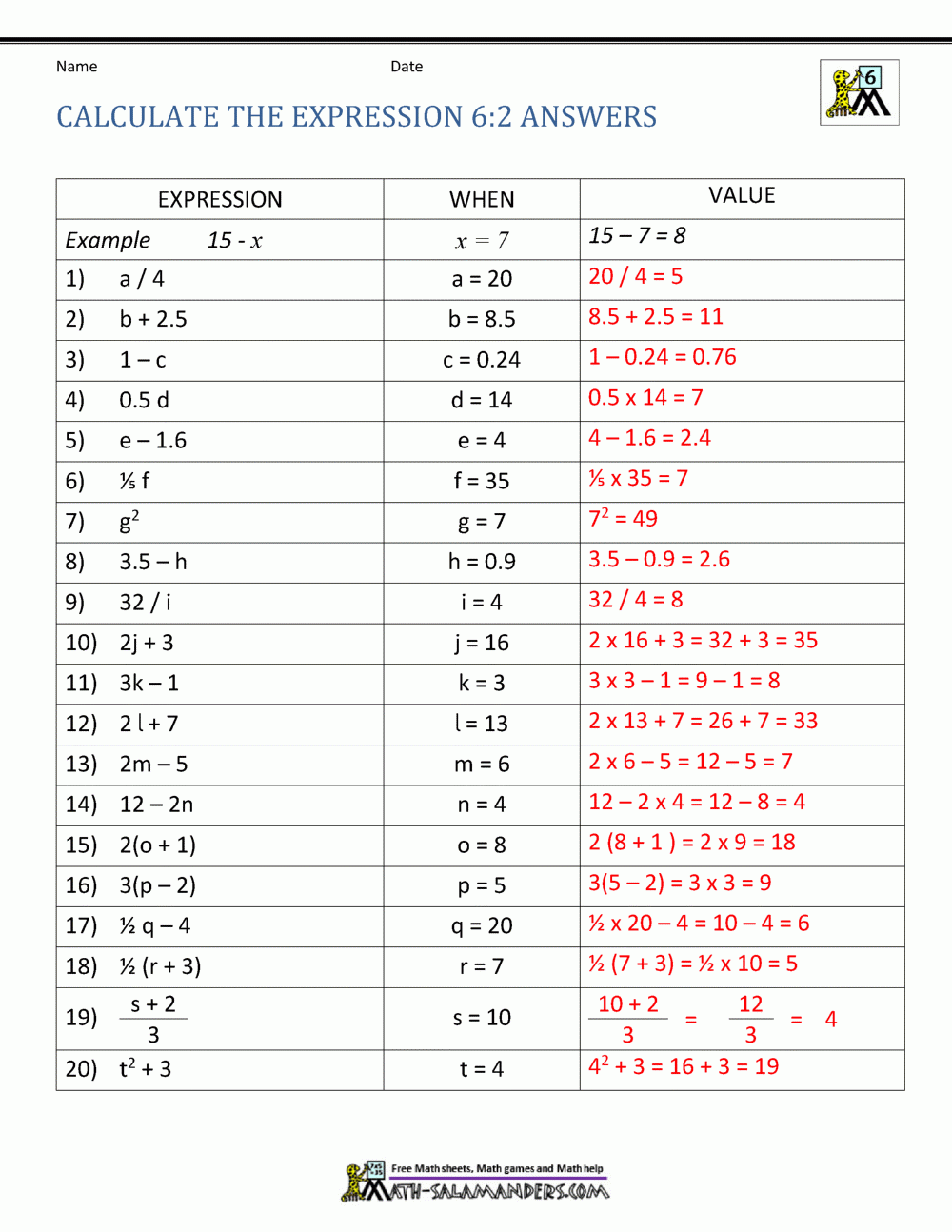 Free Printable Algebra Worksheet With Answers Download Free 