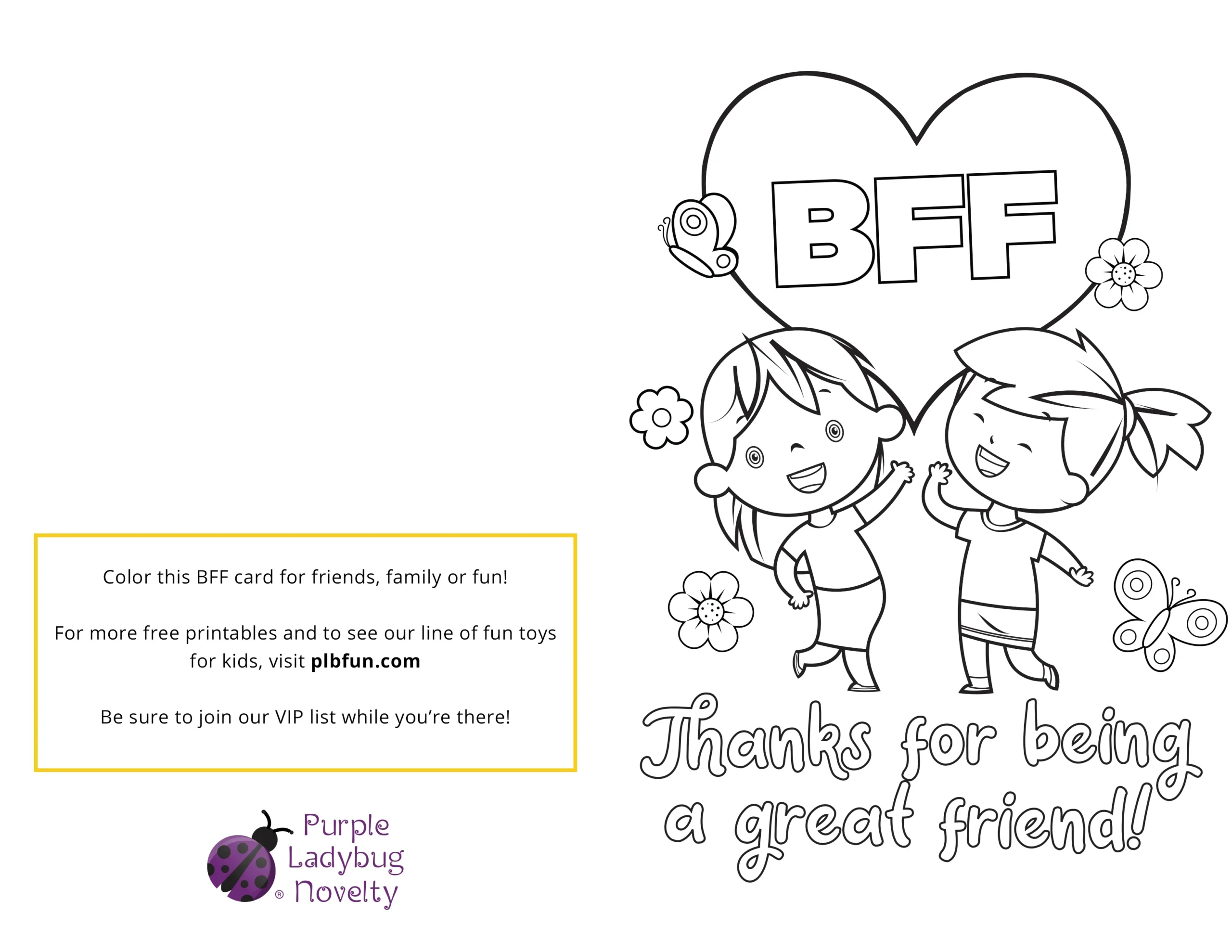 FREE Printable BFF Card Best Friends Are Family Purple Ladybug