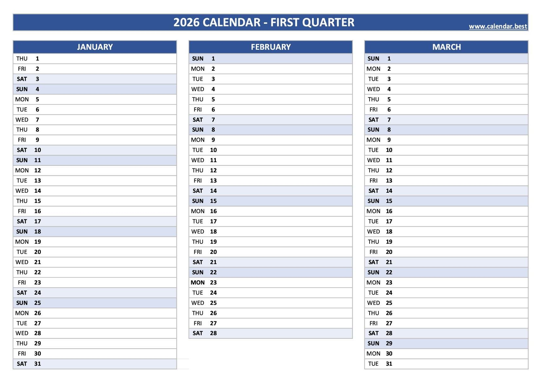 Calendar 2026 Calendar Blank