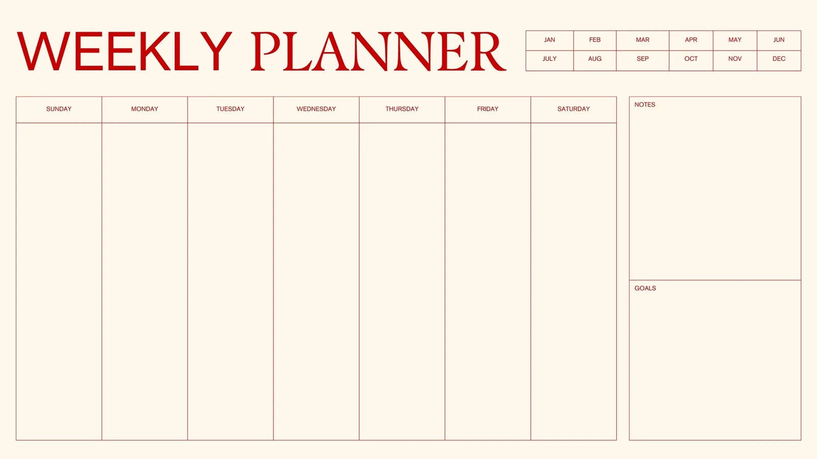 Blank One Week Calendar Printable