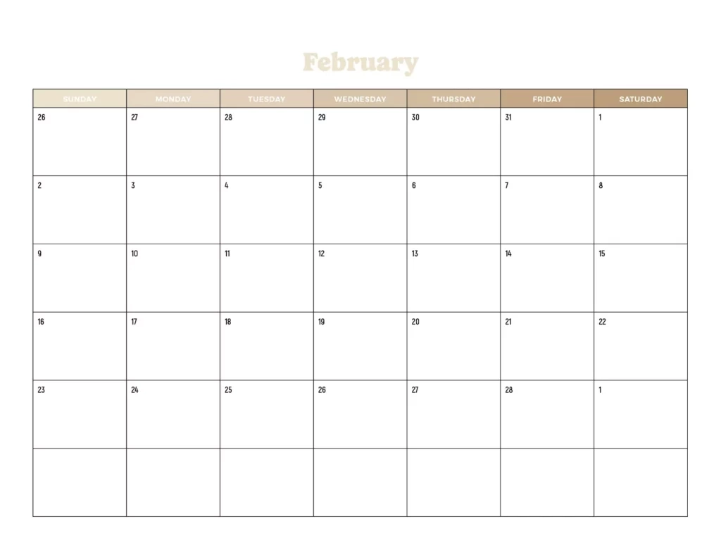 Blank February Calendar Printable
