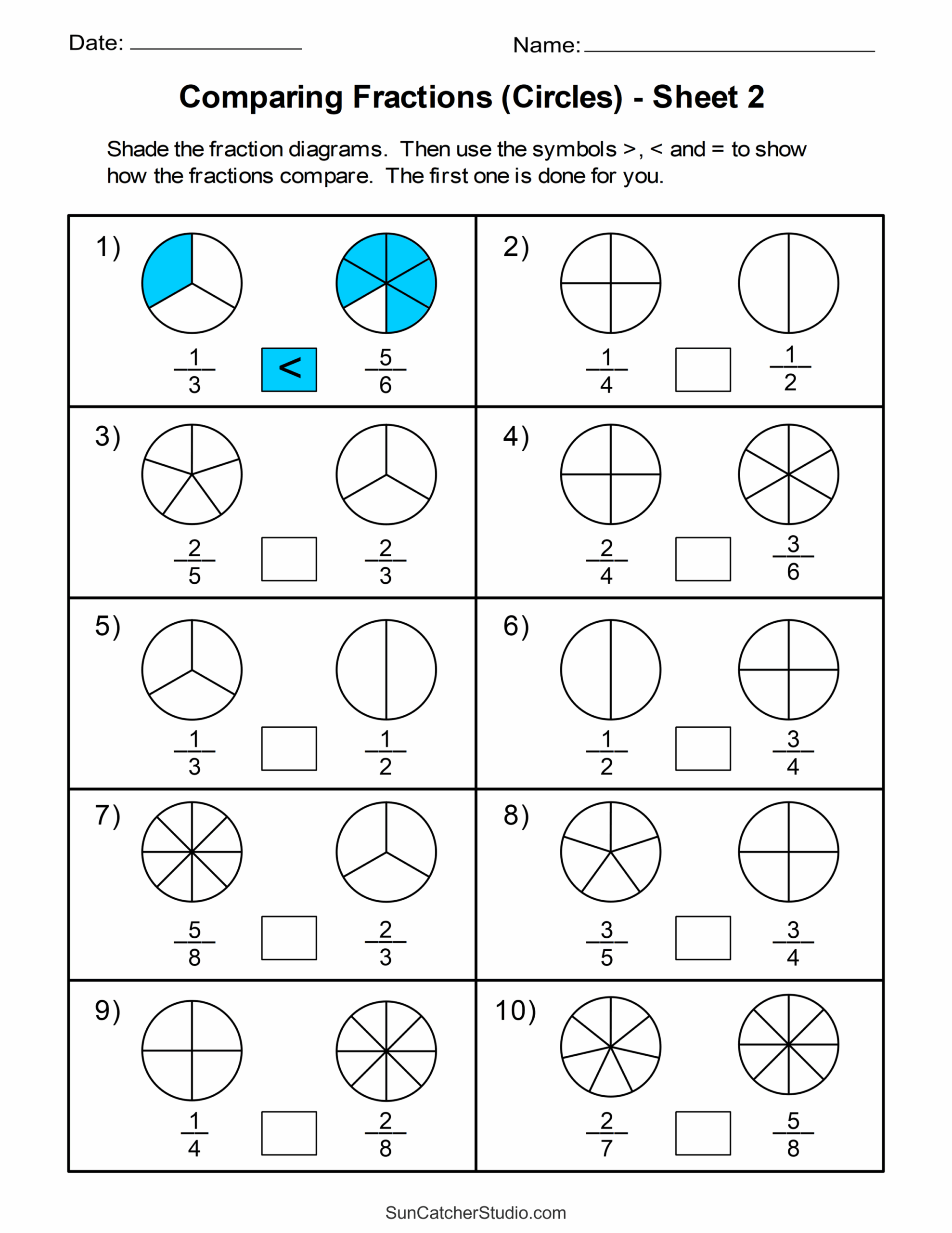 Free Printable Fractions Worksheets Comparing amp Identifying 