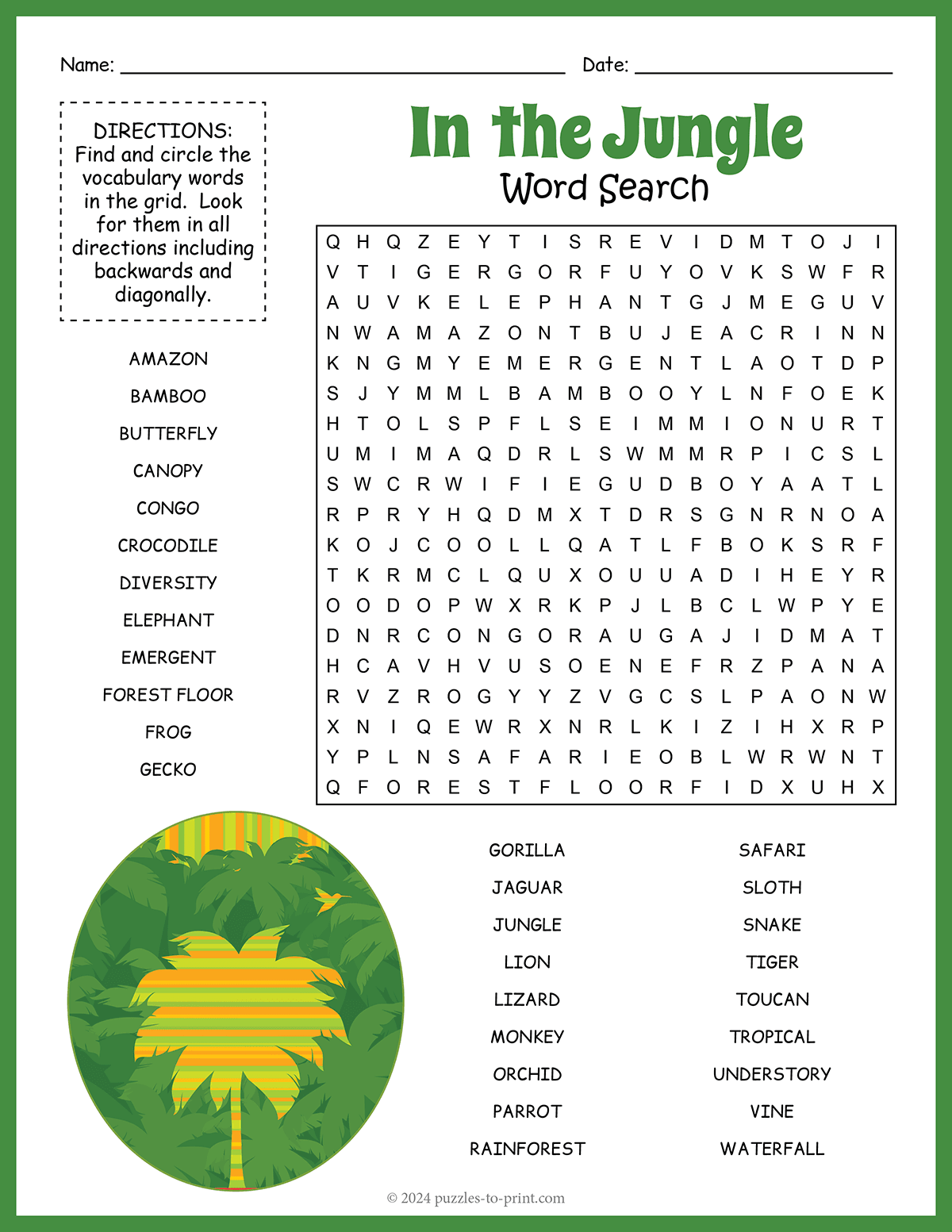 Rainforest Word Search Printable