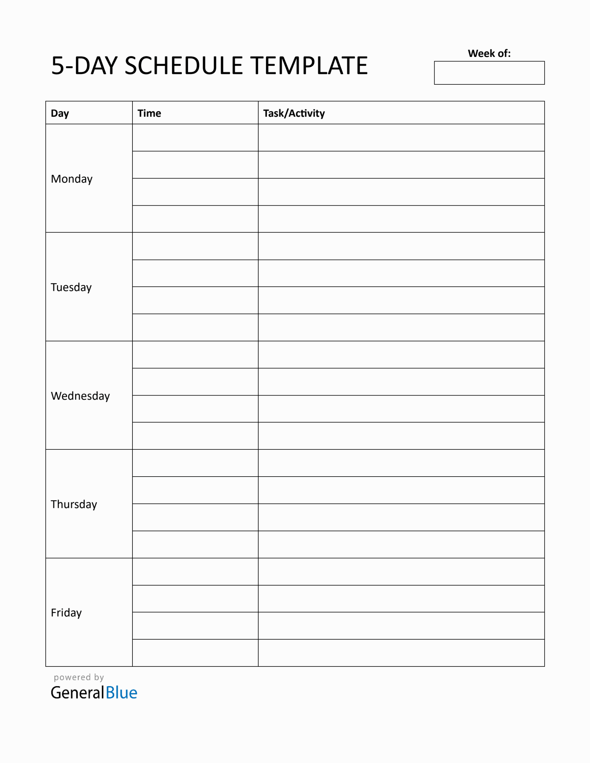 Printable Schedule Template