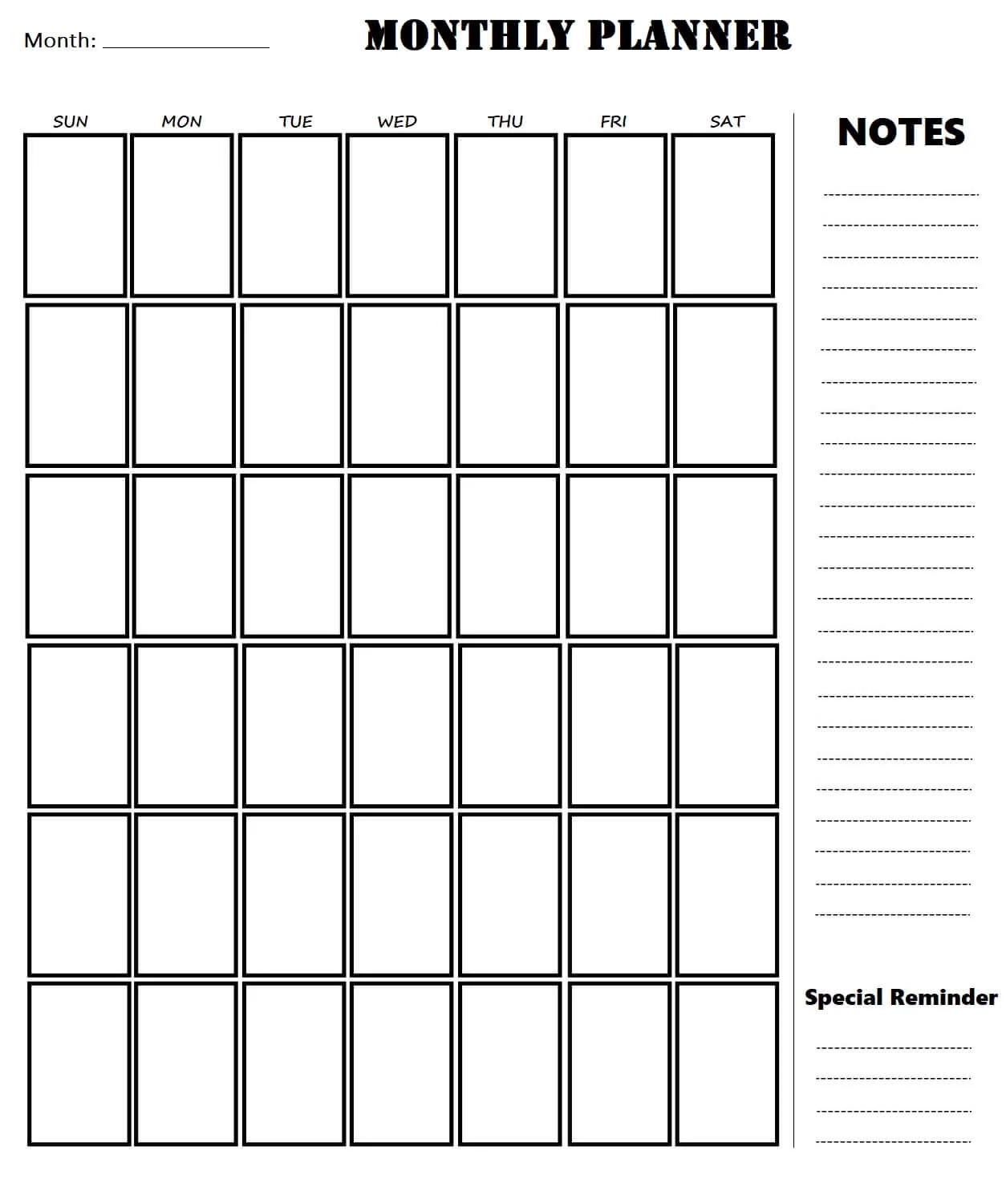 Printable Blank Monthly Calendar Editable