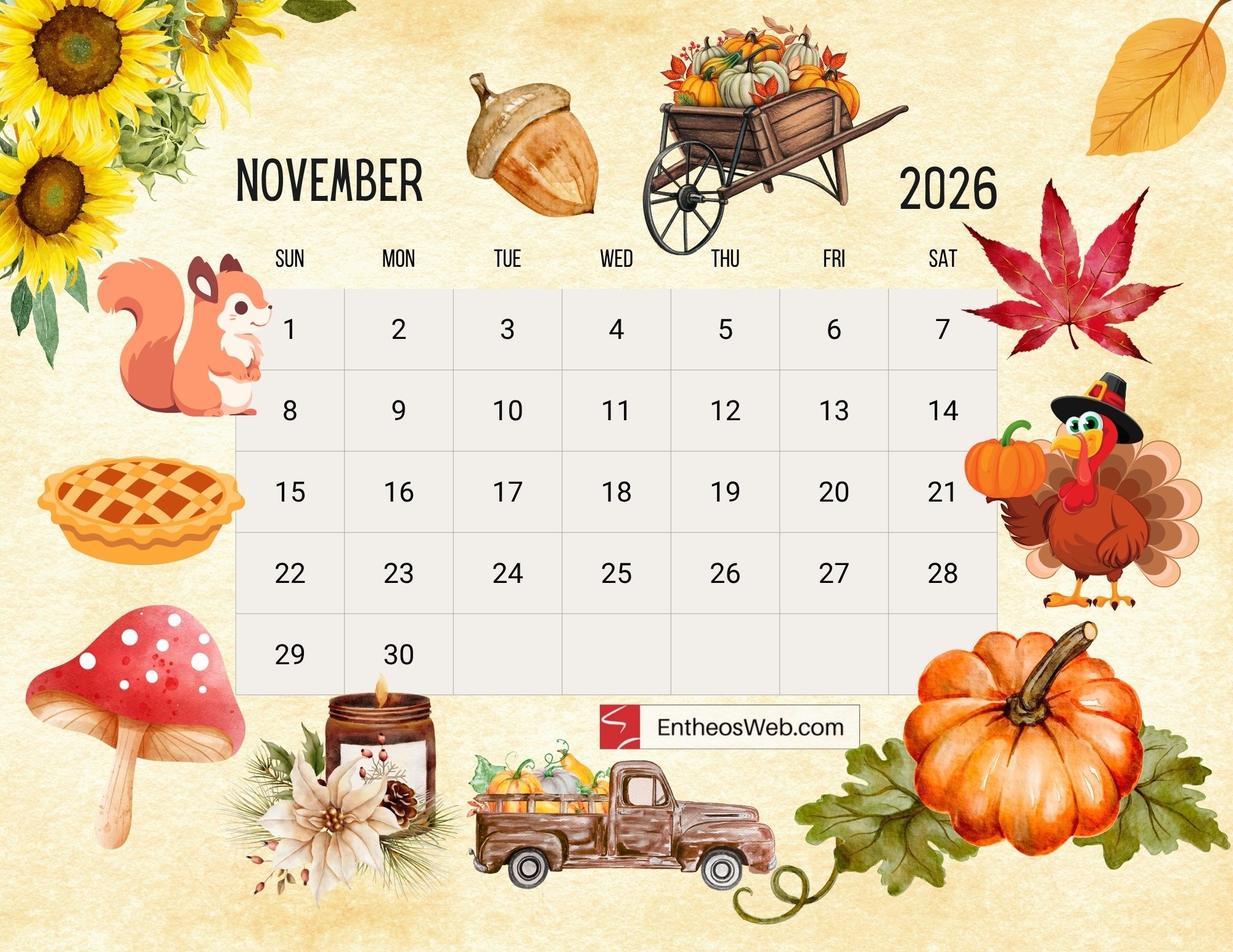 November 2026 Calendar Printable Cute
