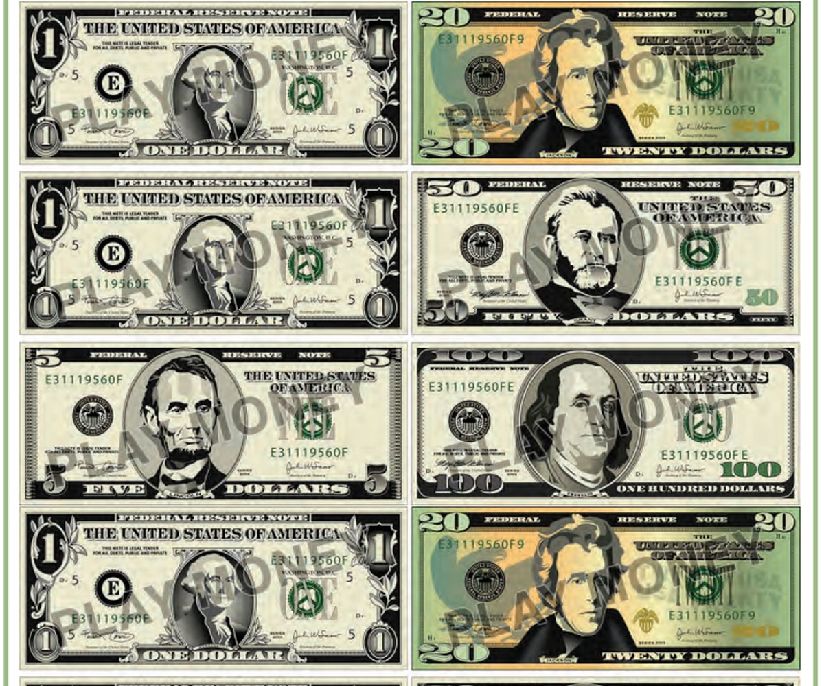 Play Money Template Printable