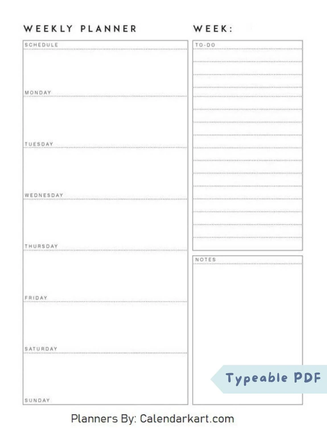 Blank Printable Weekly Calendar Free