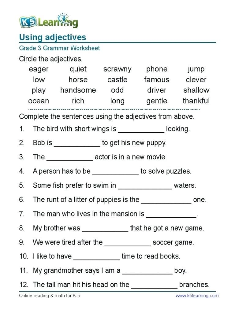 Free Printable Worksheets In English For Grade 4 Download Free 