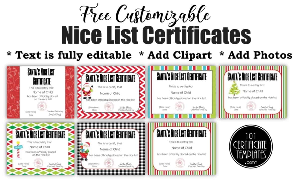 Editable Free Printable Nice List Certificate Template