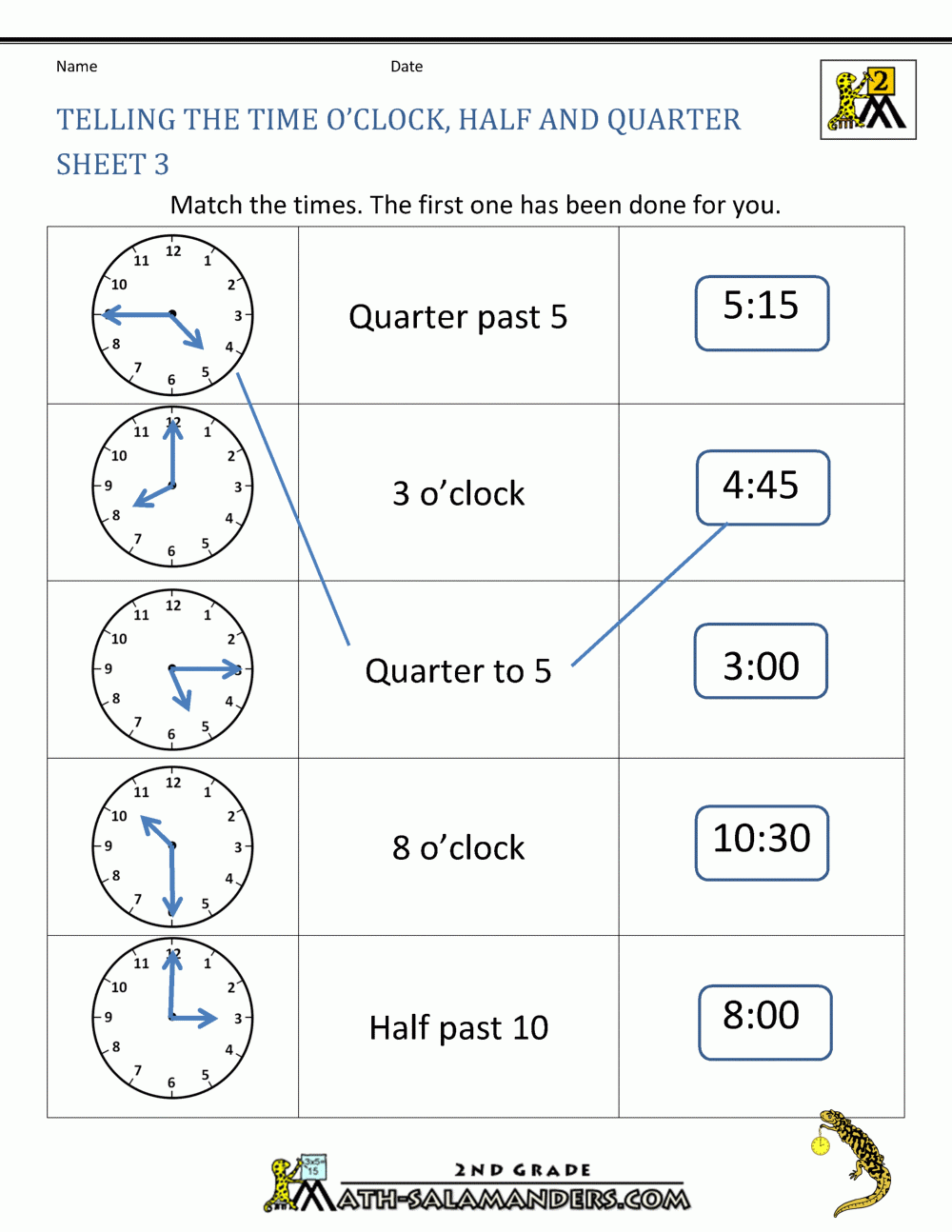 Printable Telling Time Worksheets Grade 2