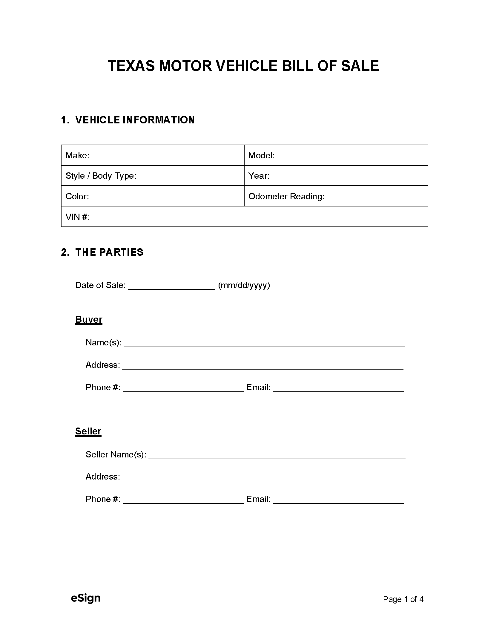Bill Of Sale Form Printable For Vehicle